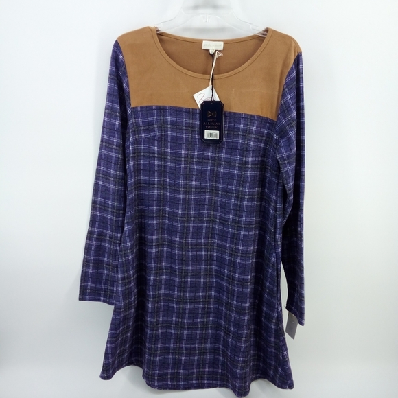 NWT Simply Southern Collection Midnight Montana Dress Elbow Pads Blue Plaid M - Picture 5 of 14